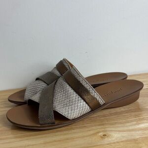 Paul Green Metallic Bronze Snake Print Leather One Band Slide Sandals Size 7.5